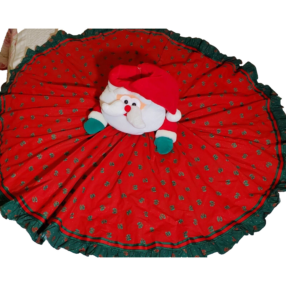 90s Vintage House of Lloyd Santa Claus Red & Green Tree Skirt 36 inches